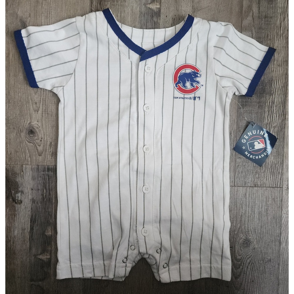 MLB Chicago Cubs Baseball Romper Infant 3/6M White Blue Pinstripe Bodysuit NWT